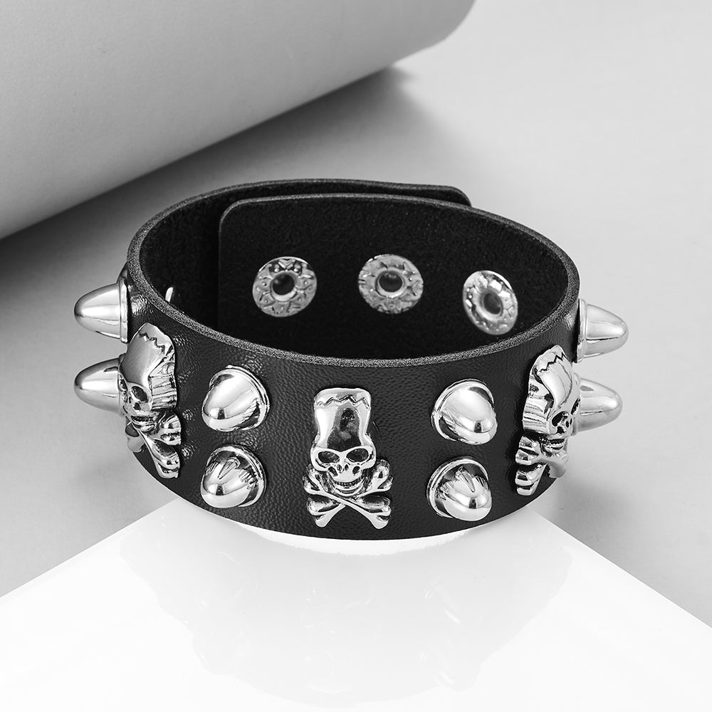 Round Rivet Gothic Bracelet Hip Hop Dark Skull Head Leather