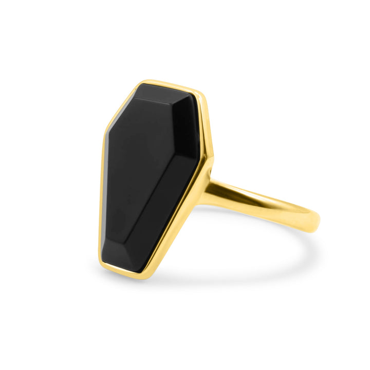 Gold Crypt Black Coffin Gothic Ring