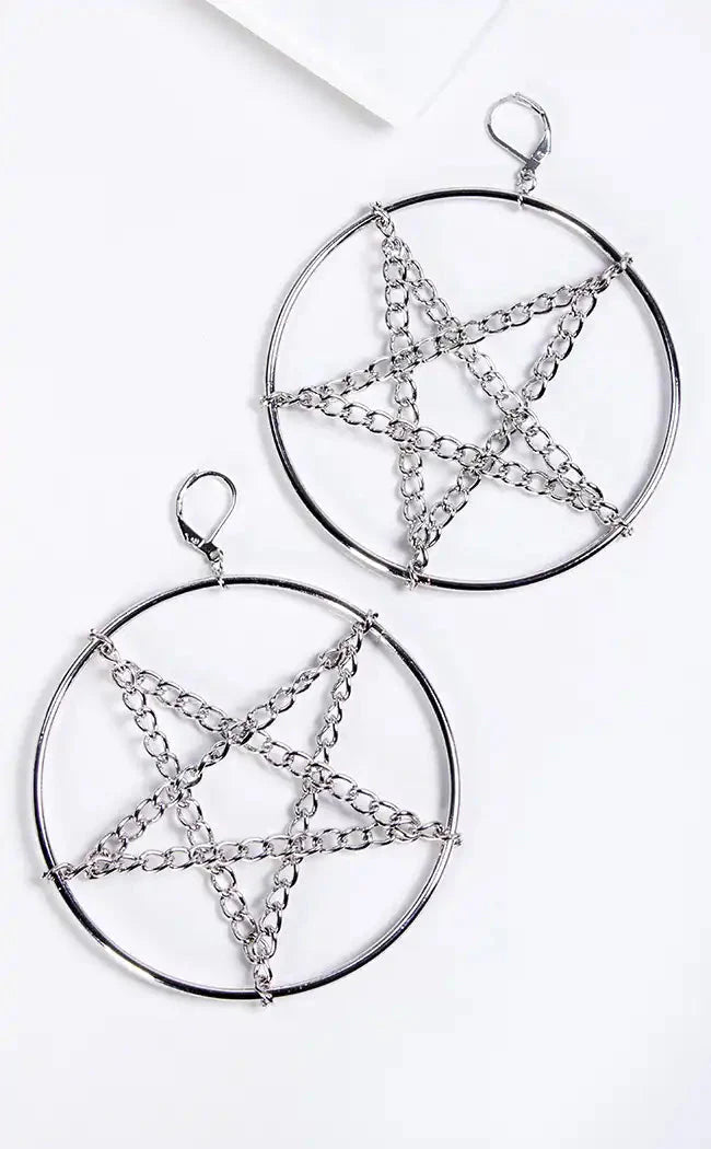 Ritual Pentagram Chain Hoop Earrings
