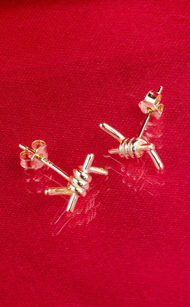 Sterling Silver Barbed Wire Earrings | Gold