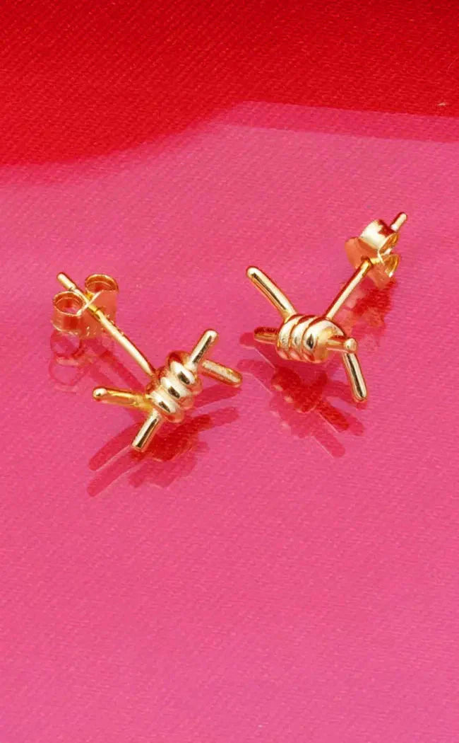 Sterling Silver Barbed Wire Earrings | Gold