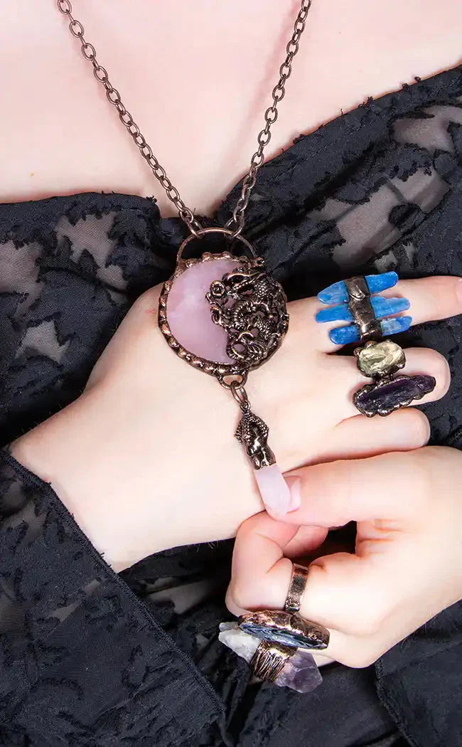 Mythic Dream Dragon Necklace | Rose Quartz
