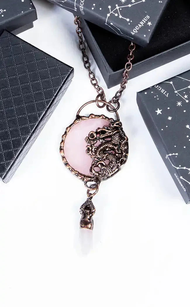 Mythic Dream Dragon Necklace | Rose Quartz