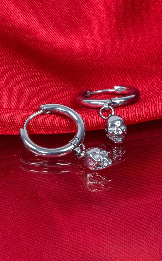 Skull Dangle Hoop Earrings | Pair [Silver]