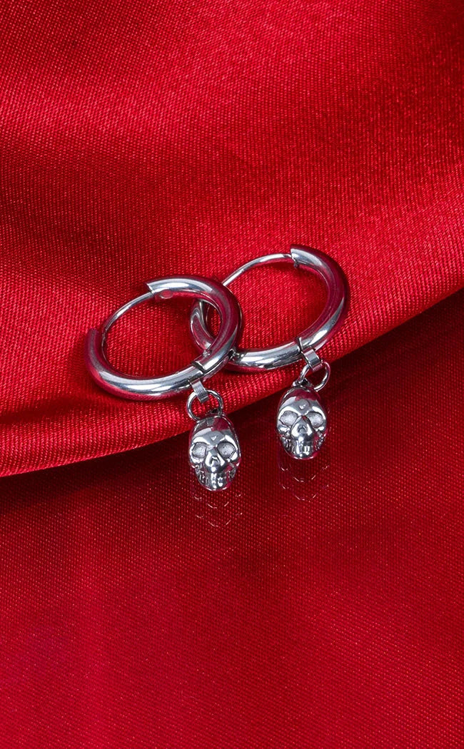 Skull Dangle Hoop Earrings | Pair [Silver]